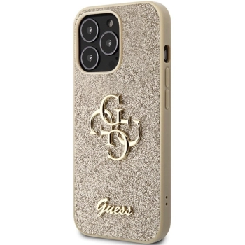 Etui Guess Glitter Script Big 4G na iPhone 13 Pro Max - złote