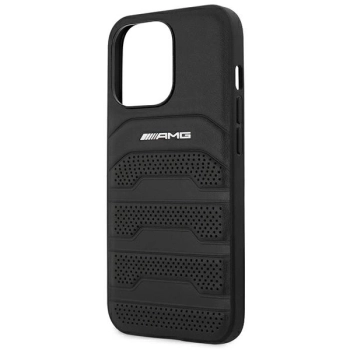 Etui AMG Leather Debossed Lines na iPhone 14 Pro Max - czarne