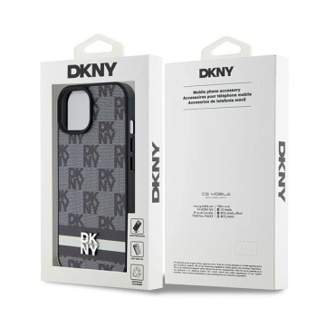 Etui DKNY Leather Checkered Mono Pattern & Printed Stripes na iPhone 15 / 14 / 13 - czarne