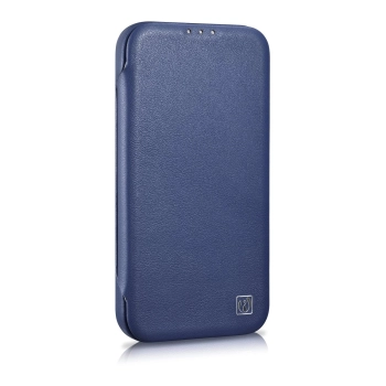 iCarer CE Premium Leather Folio Case skórzane etui iPhone 14 Pro Max z klapką magnetyczne MagSafe niebieski (WMI14220716-BU)