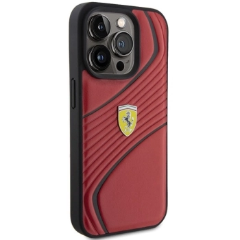 Etui Ferrari Twist Metal Logo na iPhone 15 Pro - czerwone