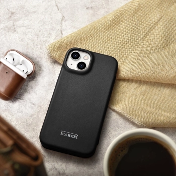 iCarer CE Premium Leather Folio Case skórzane etui iPhone 14 z klapką magnetyczne MagSafe czarny (WMI14220713-BK)