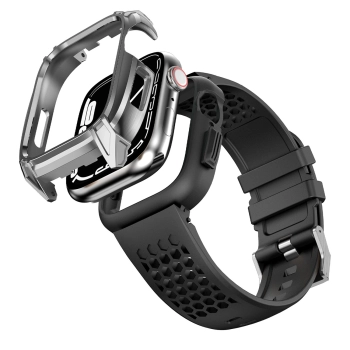 Kingxbar CYF148 2w1 pancerne etui Apple Watch SE, 6, 5, 4 (44 mm) ze stali nierdzewnej z paskiem srebrne