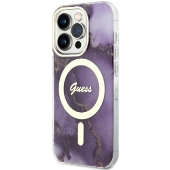 Etui Guess Golden Marble MagSafe na iPhone 14 Pro Max - purpurowe
