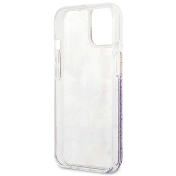 Etui Guess Flower Liquid Glitter na iPhone 13 mini - fioletowe