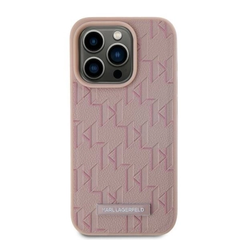 Etui Karl Lagerfeld Leather Monogram Metal Logo na iPhone 15 Pro - różowe