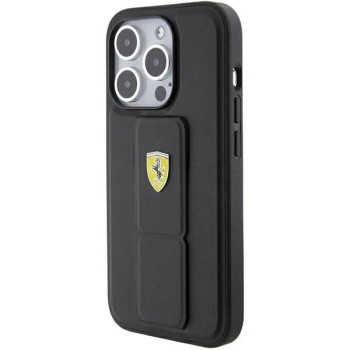 Etui Ferrari Grip Stand Metal Logo na iPhone 15 Pro Max - czarne