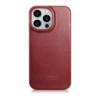 iCarer CE Oil Wax Premium Leather Folio Case skórzane etui iPhone 14 Pro Max z klapką magnetyczne MagSafe czerwony (AKI14220708-RD)