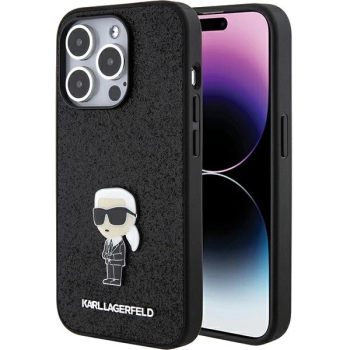 Etui Karl Lagerfeld Fixed Glitter Ikonik Logo Metal Pin do iPhone 15 Pro - czarne