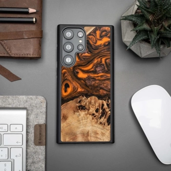 Etui z drewna i żywicy na Samsung Galaxy S23 Ultra Bewood Unique Orange - pomarańczowo-czarne