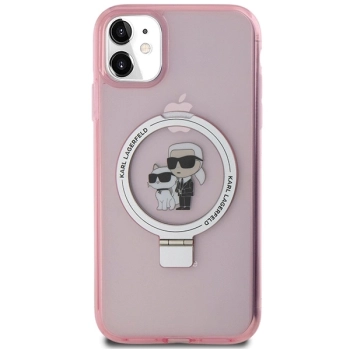 Etui Karl Lagerfeld Ring Stand Karl&Choupettte MagSafe na iPhone 11 / Xr - różowe