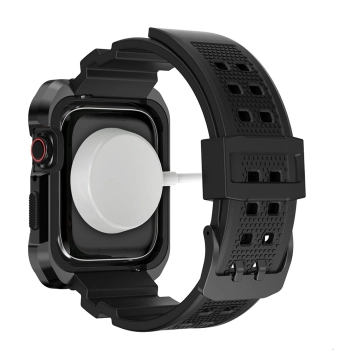 Kingxbar CYF134 2w1 pancerne etui Apple Watch SE, 6, 5, 4 (44 mm) ze stali nierdzewnej z paskiem czarne