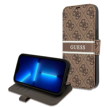 Etui Guess 4G Stripe na iPhone 13 mini - brązowe
