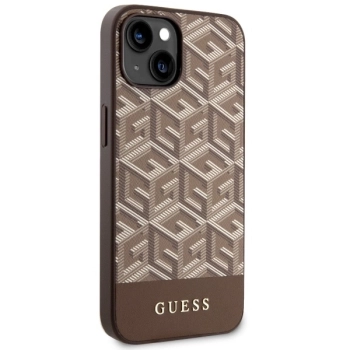Etui Guess GCube Stripes MagSafe na iPhone 14 - brązowe