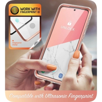 Etui Supcase Cosmo na Samsung Galaxy S21 FE - różowy marmur