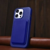 iCarer Litchi Premium Leather Case skórzane etui iPhone 14 Pro magnetyczne z MagSafe ciemnoniebieski (WMI14220710-DB)