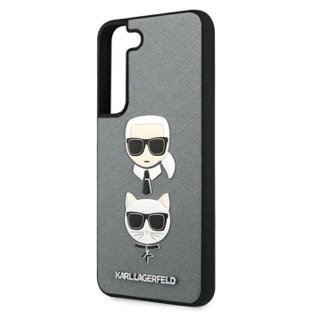 Etui Karl Lagerfeld Saffiano Karl&Choupette Head na Samsung Galaxy S22+ - srebrne