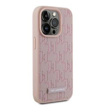 Etui Karl Lagerfeld Leather Monogram Metal Logo na iPhone 15 Pro - różowe