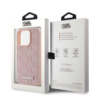 Etui Karl Lagerfeld Leather Monogram Metal Logo na iPhone 15 Pro - różowe