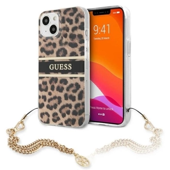 Etui Guess Gold Chain na iPhone 13 mini - brązowe cętki