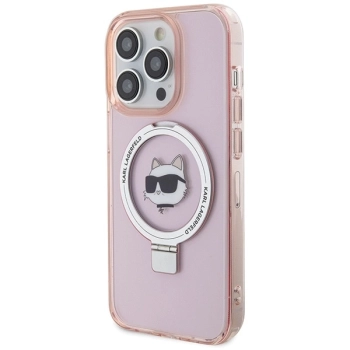 Etui Karl Lagerfeld Ring Stand Choupette Head MagSafe do iPhone 15 Pro - różowe