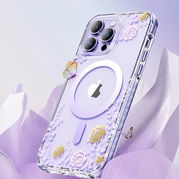 Kingxbar Flora Series magnetyczne etui iPhone 14 MagSafe etui w kwiaty peony