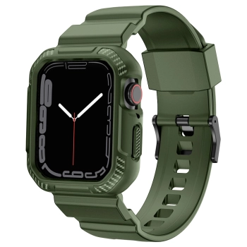 Kingxbar CYF537 2w1 pancerne etui Apple Watch SE, 9, 8, 7, 6, 5, 4, 3, 2, 1 (45, 44, 42 mm) z paskiem zielone