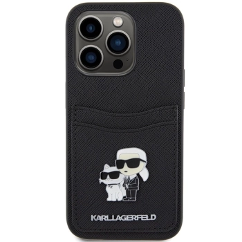 Etui Karl Lagerfeld Saffiano Cardslot Karl&Choupette Metal Pin do iPhone 15 Pro - czarne