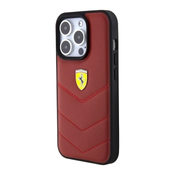 Etui Ferrari Leather Stitched Lines na iPhone 15 Pro - czerwone