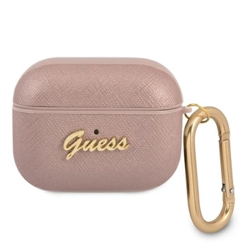 Etui Guess Saffiano Script Metal Collection na AirPods Pro - różowe