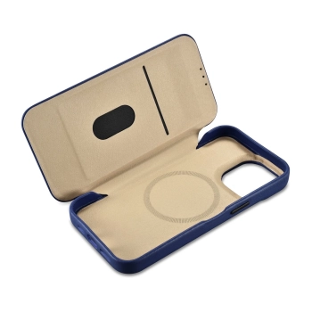 iCarer CE Premium Leather Folio Case skórzane etui iPhone 14 Pro Max z klapką magnetyczne MagSafe niebieski (WMI14220716-BU)
