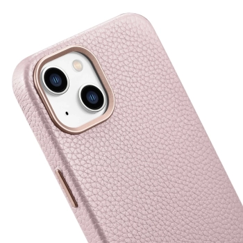 iCarer Litchi Premium Leather Case skórzane etui iPhone 14 magnetyczne z MagSafe różowy (WMI14220709-PK)