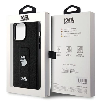 Etui Karl Lagerfeld Gripstand Saffiano Choupette Pins na iPhone 13 Pro / 13 - czarne