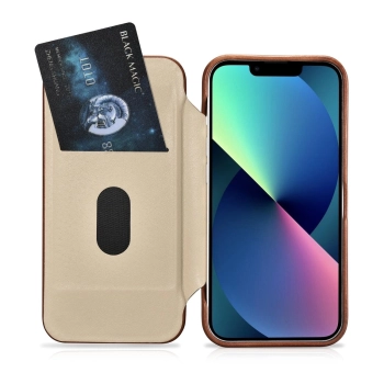 iCarer CE Oil Wax Premium Leather Folio Case skórzane etui iPhone 14 z klapką magnetyczne MagSafe brązowy (AKI14220705-BN)