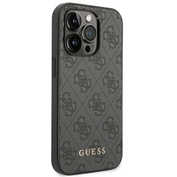 Etui Guess 4G Metal Gold Logo na iPhone 14 Pro - szare