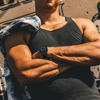 Protect Strap Band opaska z etui do Apple Watch 7 / 6 / 5 / 4 / 3 / 2 / SE (45 / 44 / 42mm) obudowa pancerny pokrowiec na zegarek przezroczysty / różo