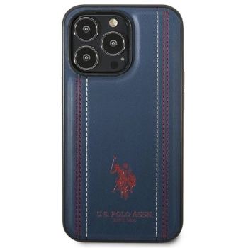 Etui U.S. Polo Assn. Leather Stitch na iPhone 14 Pro - granatowe