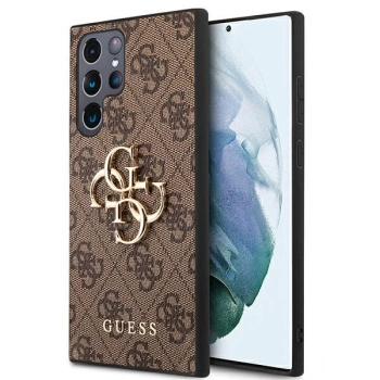 Etui Guess 4G Big Metal Logo na Samsung Galaxy S22 Ultra - brązowe
