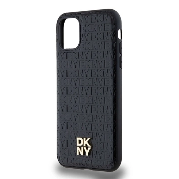 Etui DKNY Leather Monogram Pattern Metal Logo MagSafe na iPhone 11 / Xr - czarne