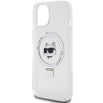 Etui Karl Lagerfeld Ring Stand Choupette Head MagSafe do iPhone 15 Plus - białe