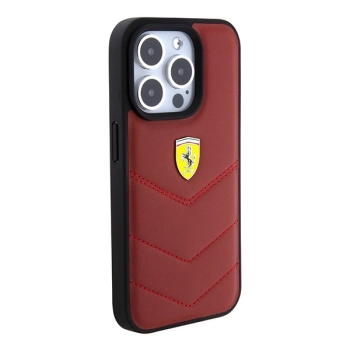 Etui Ferrari Leather Stitched Lines na iPhone 15 Pro - czerwone