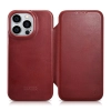 iCarer CE Oil Wax Premium Leather Folio Case skórzane etui iPhone 14 Pro Max z klapką magnetyczne MagSafe czerwony (AKI14220708-RD)