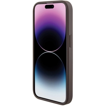 Etui Guess Grip Stand 4G Triangle Strass na iPhone 15 Pro - brązowe