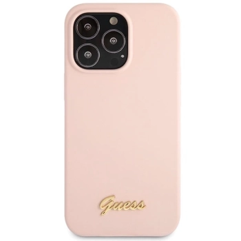 Etui Guess Silicone Script Gold Logo na iPhone 13 Pro Max - jasnoróżowe