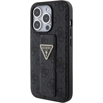 Etui Guess Grip Stand 4G Triangle Strass na iPhone 15 Pro Max - czarne
