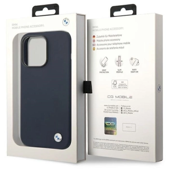 Etui BMW Silicone Metal Logo MagSafe na iPhone 14 Pro - granatowe