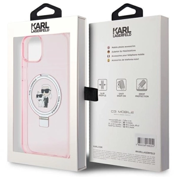 Etui Karl Lagerfeld Ring Stand Karl&Choupettte MagSafe do iPhone 15 - różowe