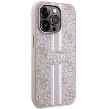 Etui Guess 4G Printed Stripes MagSafe na iPhone 14 Pro - różowe