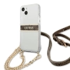 Etui Guess 4G Brown Strap Gold Chain na iPhone 13 - przezroczyste