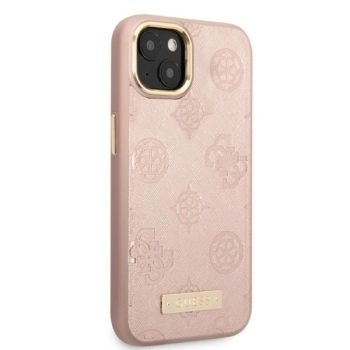 Etui Guess Peony Logo Plate MagSafe na iPhone 13 - różowe